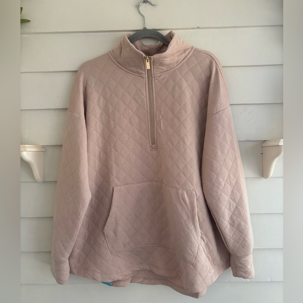RBX Tan Quilted 1/4 Zip Mock Neck Tunic Sweatshirt Size XL NWT